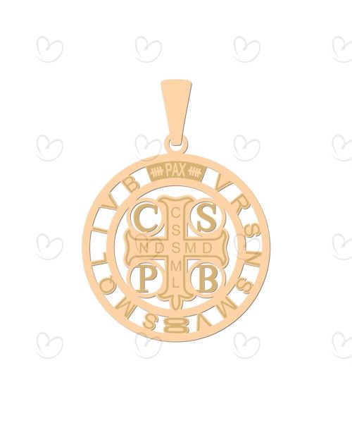 Pingente São Bento com Detalhes Fosco Grande Ouro 18k