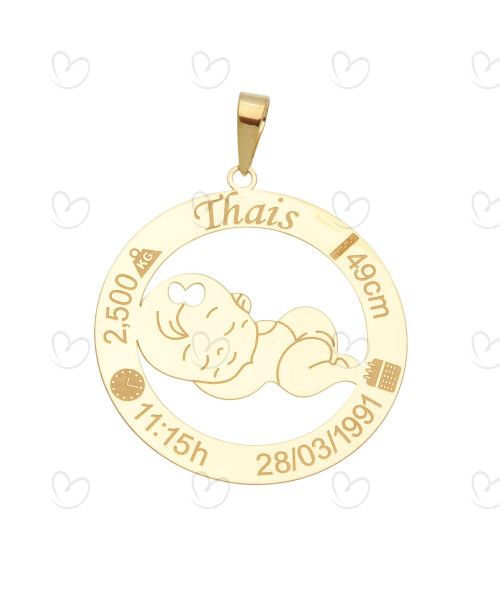 Pingente Menina Nascimento Personalizado Ouro 18k