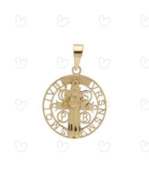 Pingente São Bento Duplo Pequeno Ouro 18k