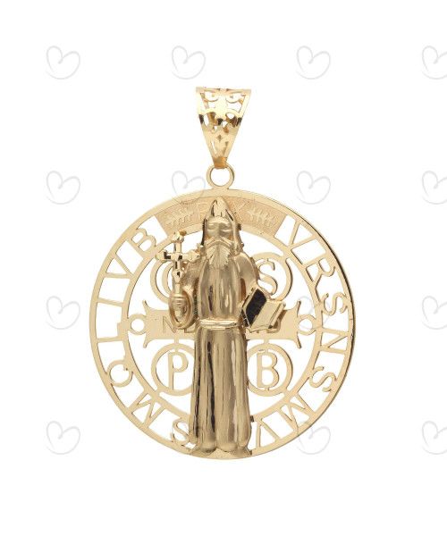 Pingente São Bento Duplo Grande Ouro 18k