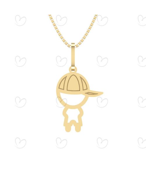Pingente Menino com Boné Detalhado Ouro 18k