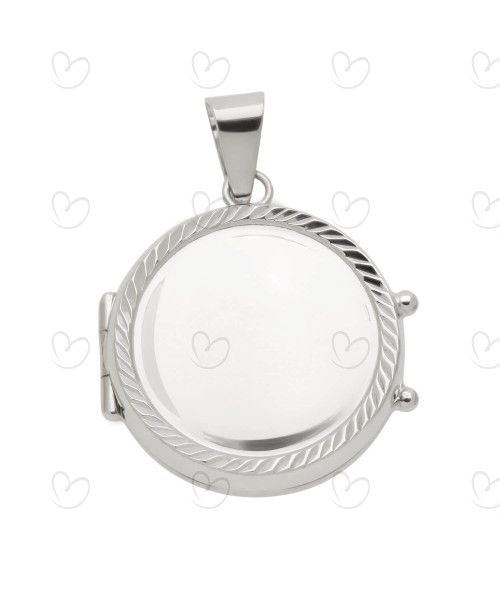 Pingente Relicário Redondo Liso com Diamantados Ouro Branco 18k