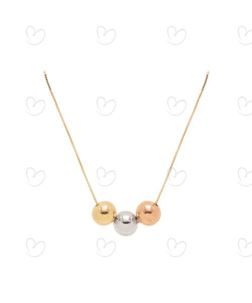 Gargantilha 3 Bolas 7mm Lisa 45cm Com Ajuste em 40cm Ouro 18k