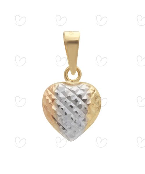 Pingente Coração Tricolor Diamantado Ouro 18k