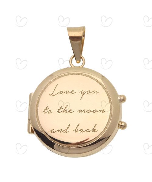 Pingente Relicário Redondo Personalizado com Frase Ouro 18k