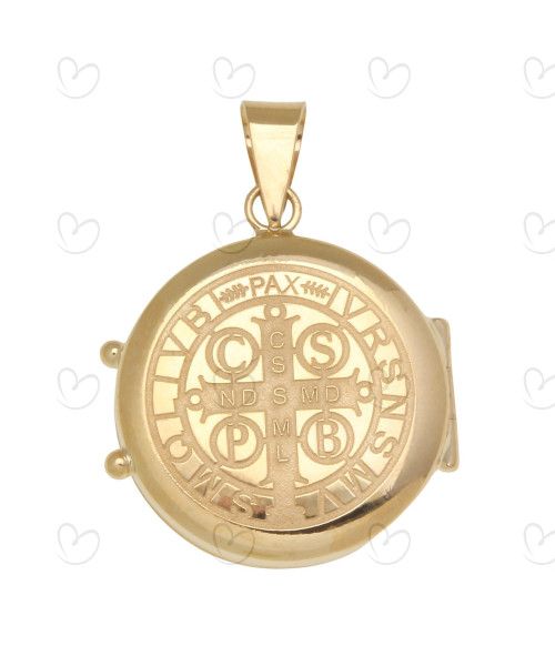 Pingente Relicário Redondo São Bento Ouro 18k