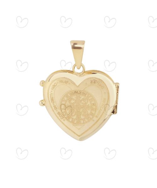 Pingente Relicário Coração São Bento Ouro 18k