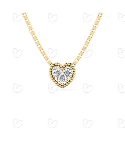 Gargantilha Chuveiro Coração com Diamante e Veneziana Ouro 18k