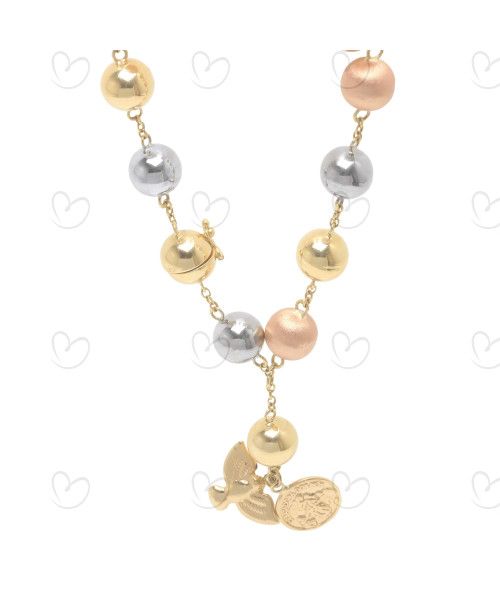 Pulseira Desatadora de Nós com Bola 9mm e 19cm Tricolor Ouro 18k