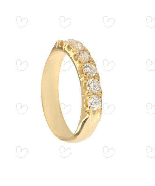 Anel Meia Aliança 6 Diamantes 11 pontos Ouro 18k