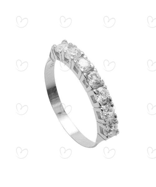 Anel Meia Aliança com Diamantes de 10 pontos Ouro Branco 18k