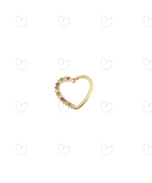Piercing Argola Coração Rainbow Ouro 18k