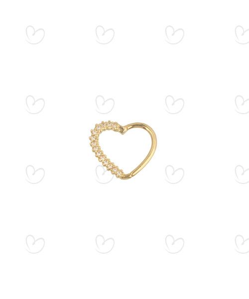 Piercing Argola Coração Cravejado Ouro 18k