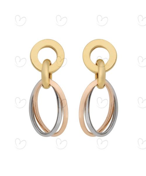 Brinco Tricolor com Elos em Ouro 18k