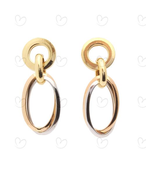 Brinco Mix de Elos Pendurados Tricolor Ouro 18k
