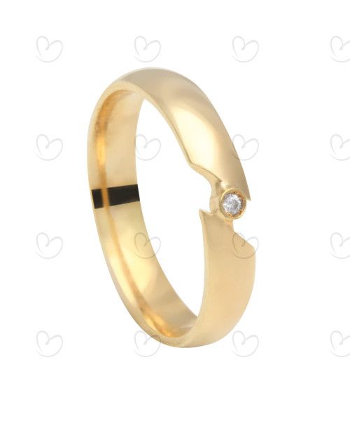 Aliança Comfort Lisa com Detalhe no Aro e Pedra Ouro 18k