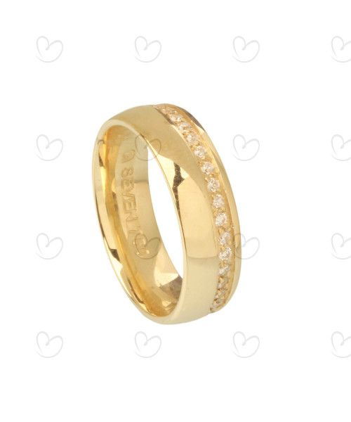 Aliança Comfort Redonda Cravação em todo Aro Ouro 18k