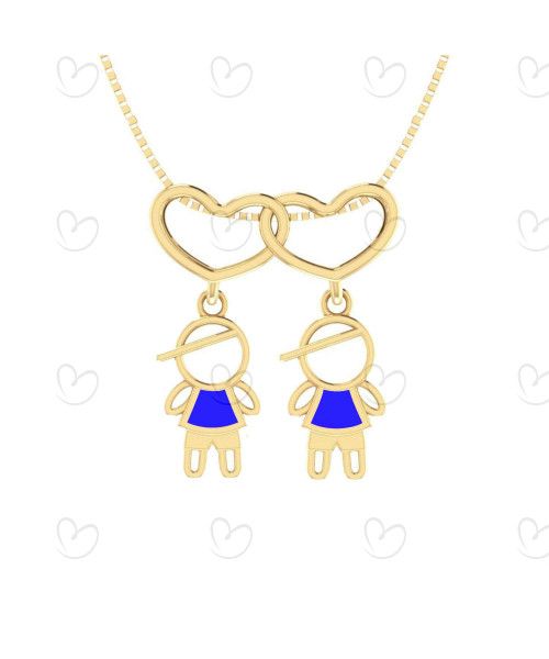 Pingente Canga Coração Duplo Dois Meninos Ouro 18k