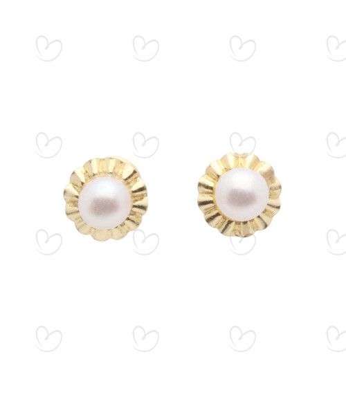 Brinco Baby Flor com Pérola 2.9mm Ouro 18k