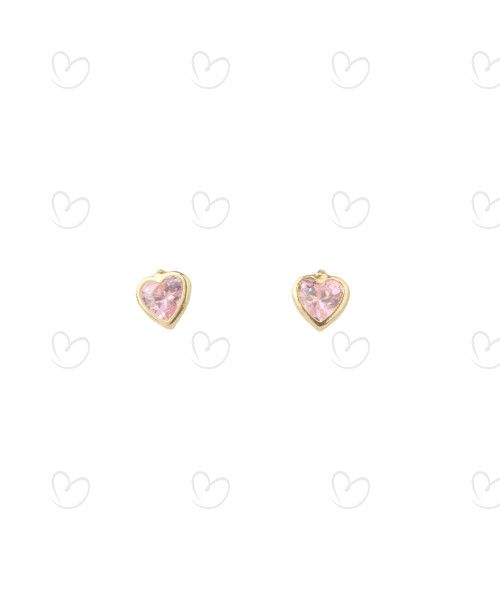 Brinco Baby Coração Cristal Rosa Ouro 18k