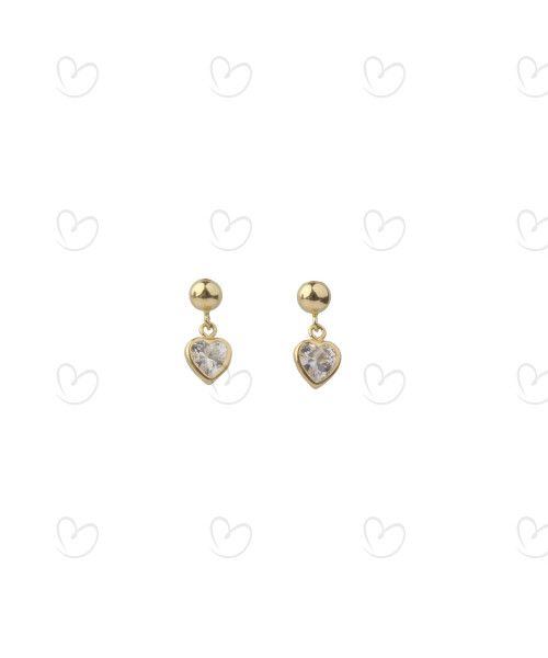 Brinco Baby Coração Cristal Pendurado Branco Ouro 18k