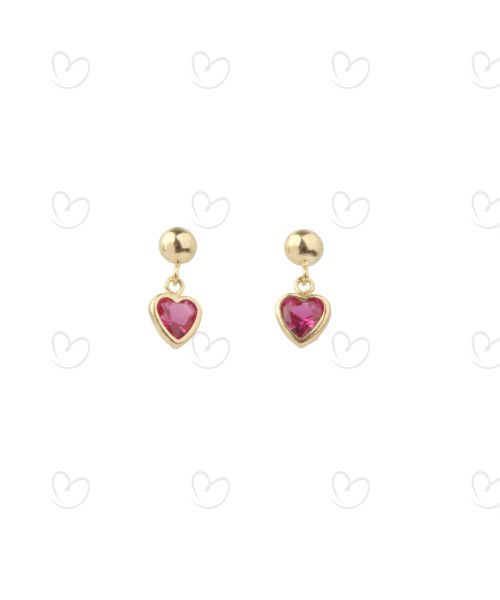 Brinco Baby Coração Cristal Pendurado Pink Ouro 18k