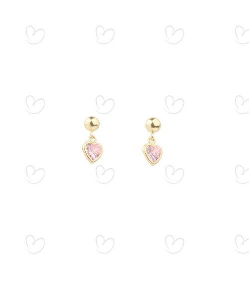 Brinco Baby Coração Cristal Pendurado Rosa Ouro 18k
