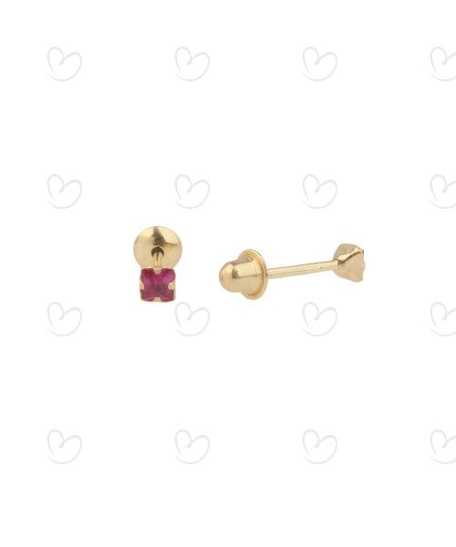Brinco Baby Quadradinho Pink Ouro 18k