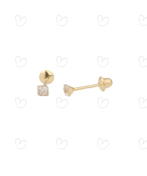 Brinco Baby Quadradinho Branco Ouro 18k