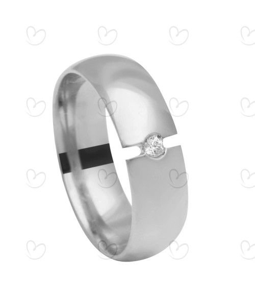 Aliança em Ouro Branco 18k/750 Comfort 1 Pedra e Aro 6mm Ouro 18k