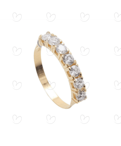 Anel Meia Aliança com Zirconias de 3mm Ouro 18k