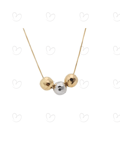 Gargantilha Três Bolas 5mm Diamantada Tricolor 45cm Com Ajuste em 40cm Ouro 18k