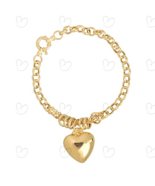 Pulseira Portuguesa com Bailarina com Pingente de Coração Grande Ouro 18k