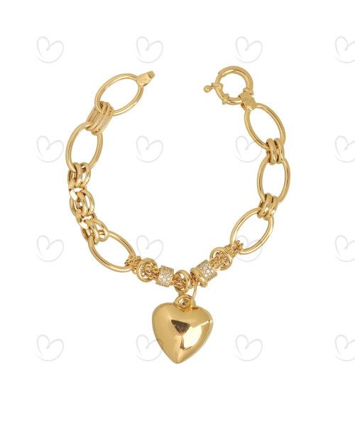 Pulseira Bailarina com Mix de Elos Ovais e Pingentes Ouro 18k
