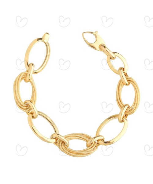 Pulseira Elo Grande Liso e 7 Foscos Ouro 18k