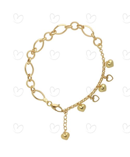 Pulseira Metade Elos Metade Portuguesa com Pingentes Ouro 18k