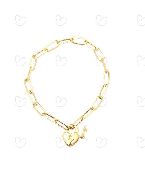 Pulseira Cartier com Fecho Coração Cadeado Ouro 18k