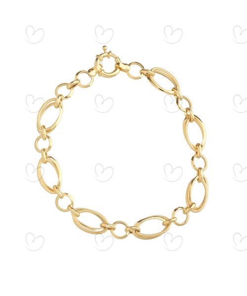 Pulseira Conjunto de Elos Pequenos Ovais com Mix de Texturas Ouro 18k