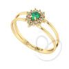 Anel Pedra Gota Aro Duplo Com Esmeralda e Diamantes Ouro 18k