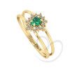 Anel Pedra Gota Aro Duplo Com Esmeralda e Diamantes Ouro 18k